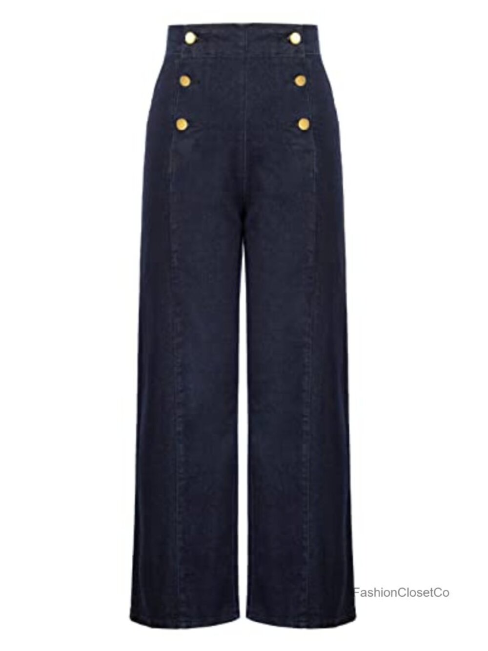 Vintage High Waisted Wide Leg Sailor Jeans with Pockets